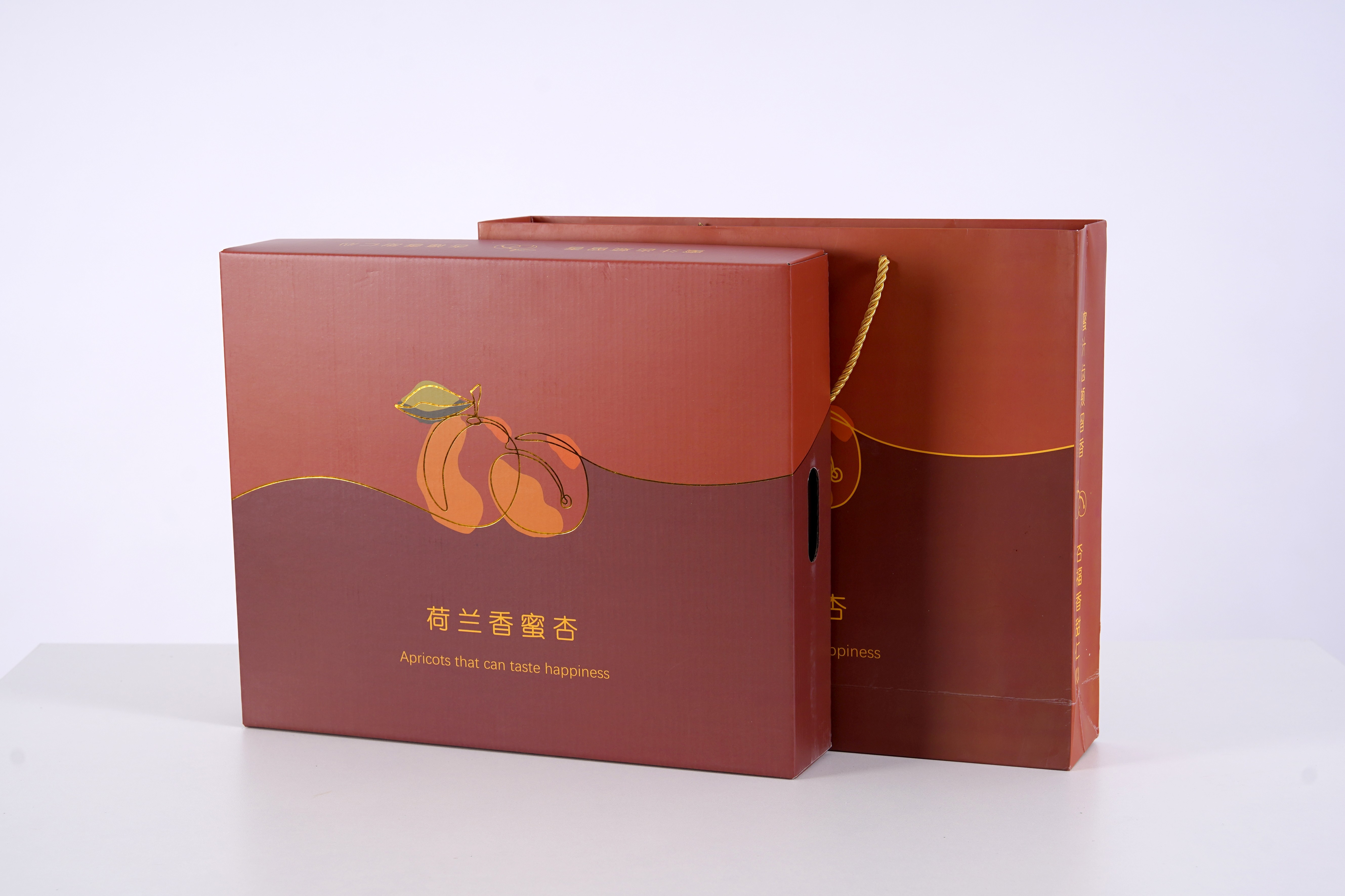 荷兰香蜜杏礼盒烫金手提袋套装 - 尧晟包装杏系列产品